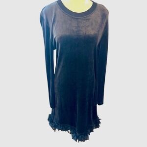 Vintage Sonia Rykiel Paris Velvet Feather Hem Dress France Y2K Whimsigoth S